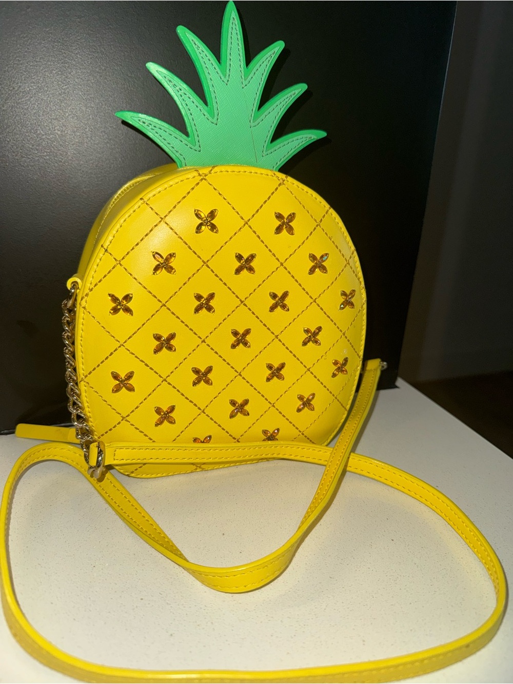 Kate Spade Yellow Pineapple Crossbody Bag with Green Top